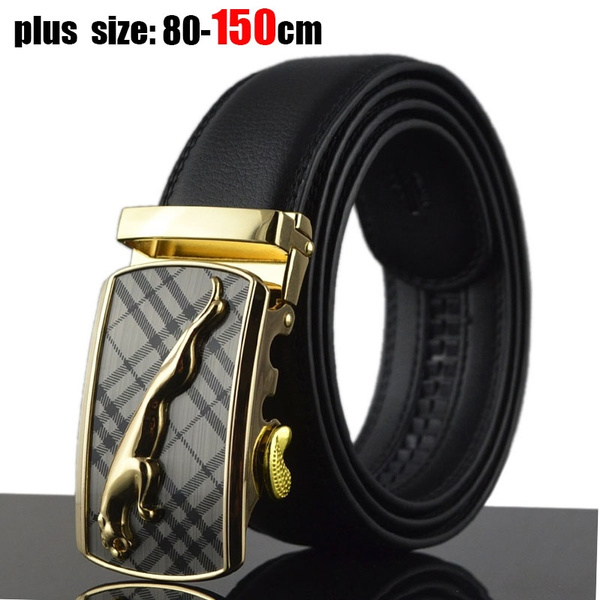New Black Plaid Metal Buckle Genuine Leather Belt 43 inch to 63 inch, 160cm/63inch