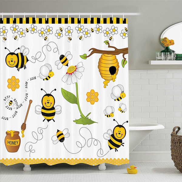 Collage Shower Curtain Flying Bees, Yellow Daisy Shower Curtain Hooks