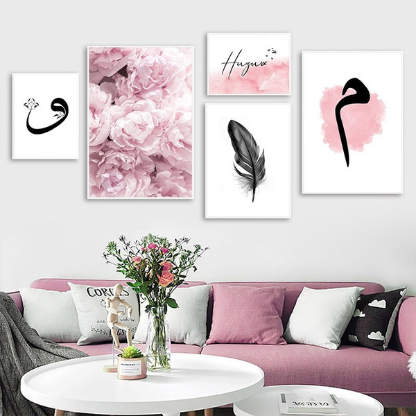 Feather Flower Pink Canvas Nordic Posters Floral Prints Wall Art Painting Decor 