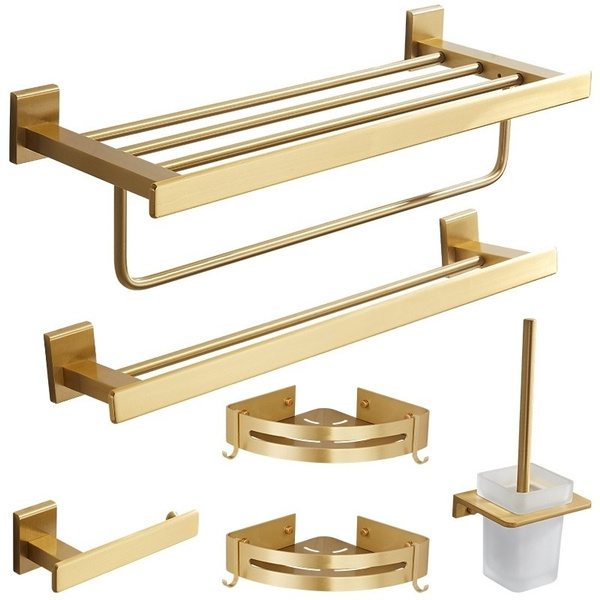 Nordic Brushed Gold Bathroom hardware set wall mount towel rack luxury