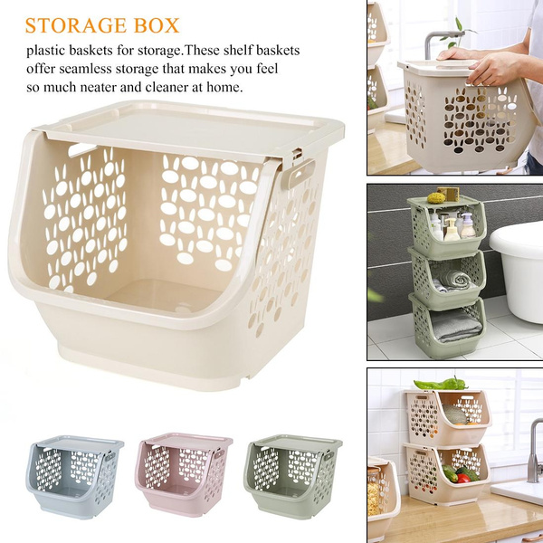 Bathroom Shelves Stackable Storage, Plastic Storage Baskets For Shelves