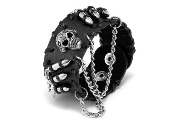 Bullet New Mens Adjustable Leather Punk Design Bracelet UK Made Gothic Wristband 