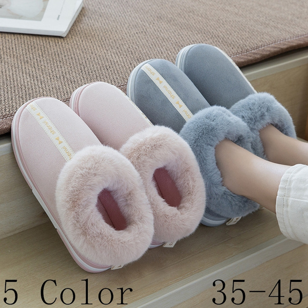  AiSmiling face Autumn and Winter Platform Heel Covered Warm  Plush Cotton Slippers Couple Household Antiskid Shoe : Everything Else