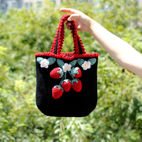 Strawberry Design Crochet Bag Cute Woven Crossbody Bag Mini - Temu