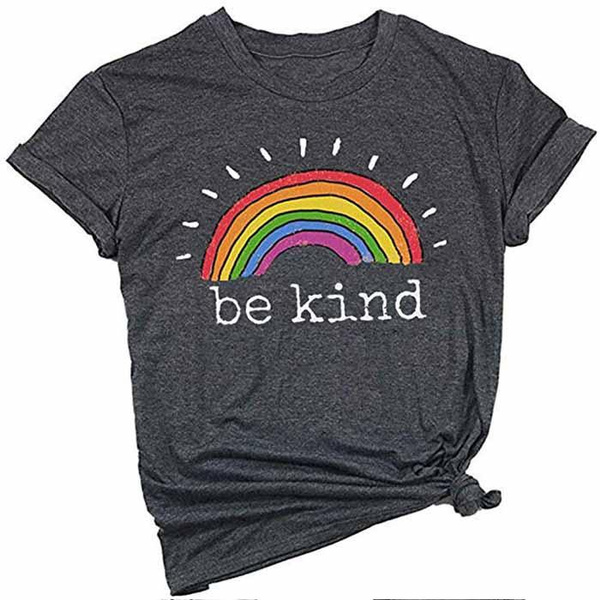 radiator Trekken spreken Be Kind Shirt Women Rainbow Print Graphic Tee Funny Inspirational Saying  Casual Tops T Shirts | Wish