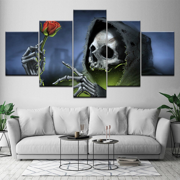 Flame Skull 5 Piece Canvas Print Wall Art Poster Home Decoration Flame Skull 5 Piece Canvas Print Wall Art Poster Home Decoration