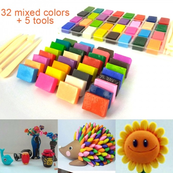 32 Mixed Colors Polymer Modeling Clay Oven Bake Modelling Clay Kit with Tools 