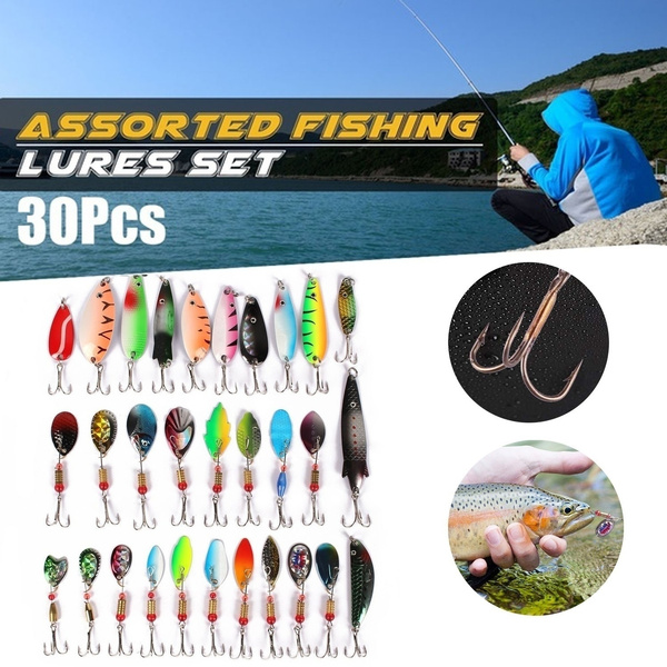 30PCS Metal Fishing Lures with Treble Hooks Assorted Inline