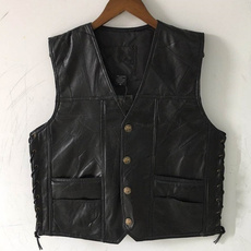 New Genuine Sheep Leather Punk Vest Concealed Carry Biker Vest with Patches Motorcycle Jackets Men Casual Waistcoat