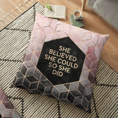case, shebelievedshecouldpinkgrey, Quotes, squarepillowcover