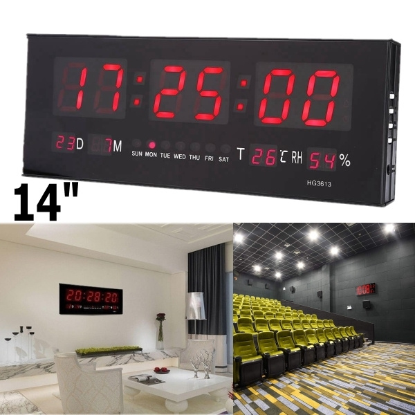 100 240v 14 Inch Large Digital Led Alarm Calendar Clock Date Temperature Jumbo Display Wall Mount Wish - Large Digital Clock Wall Mounted