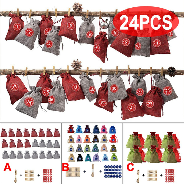YOUTA Advent Calendar Bags Linen Countdown Calendar 24PCS Bags Small for Christmas decoration with Clips Stickers Rope Resusable Diy Craft Padding YOUTA Advent Calendar Bags Linen Countdown Calendar 24PCS Bags Small for Christmas decoration with Clips Stickers Rope Resusable Diy Craft Padding
