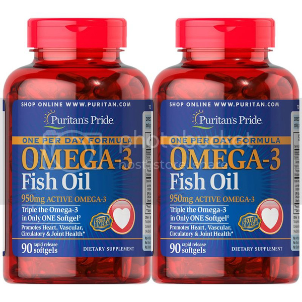 Puritan's Pride One Per Day Omega-3 Fish Oil 1360 mg (950 mg Active Omega-3)  90 Softgels (2 PACK) | Wish