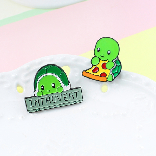 Introvert tortoise pins Cute cartoon Turtle eat pizza brooches Clothes  Backpack bag Lapel enamel pin badges Animal jewelry gift | Wish