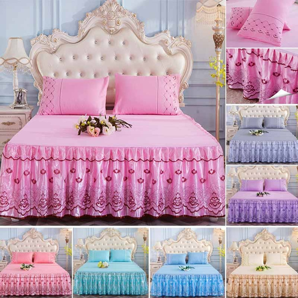 3Pcs/Set Bed Skirt Pillowcases Bedroom Bedding Twin Full Queen King Size