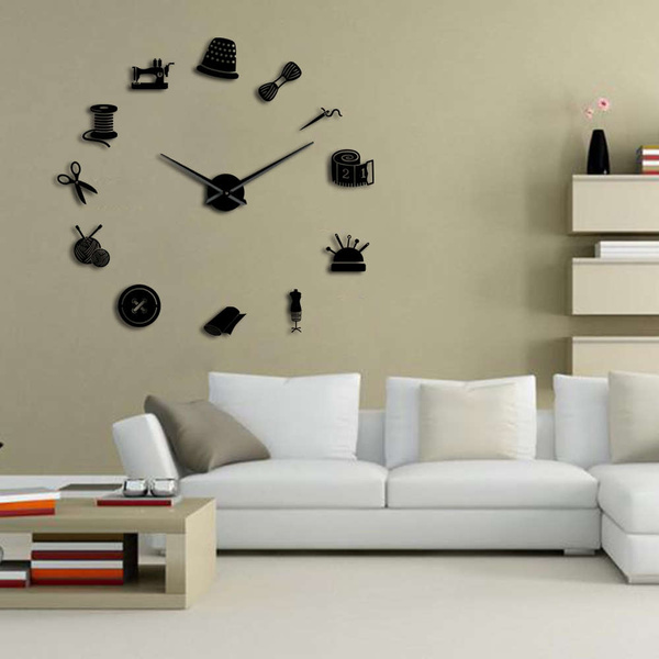 Tailor Decorative Diy Large Wall Clock For Living Room Vintage Sewing Machine Tools Mirror Giant Sticker Wish - Giant Clock Wall Sticker