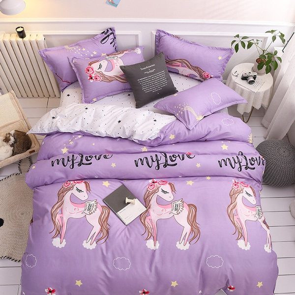 4pcs Bedding Set Quilt Cover, Unicorn Bed Sheets Twin Size