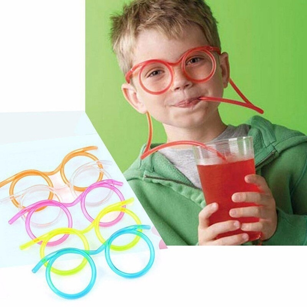 1PC Fun Soft Plastic Straw Funny Glasses Flexible Drinking Toys Party Joke  Tube Tools Kids Baby Birthday Party Toys