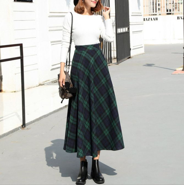 plaid maxi a-line skirt