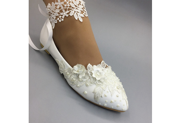 white lace flats