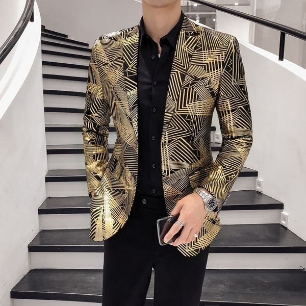 New Blazer Para Hombre, De Lujo, Con Estampado De Rayas Doradas, Blazers  Informales De Negocios, Ajustado, Para Hombre, Traje De Cantante, Chaqueta  De Graduación, Hombre De Talla Grande 5xl | Wish