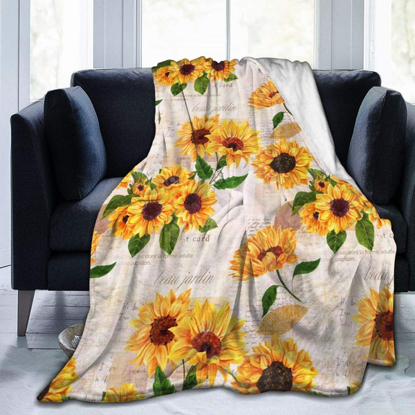 ALAZA Pumpkin Leaves Sunflower Throw Blanket Soft Warm Bed Couch Blanket Lightweight Polyester Microfiber 50x60 Inch 
