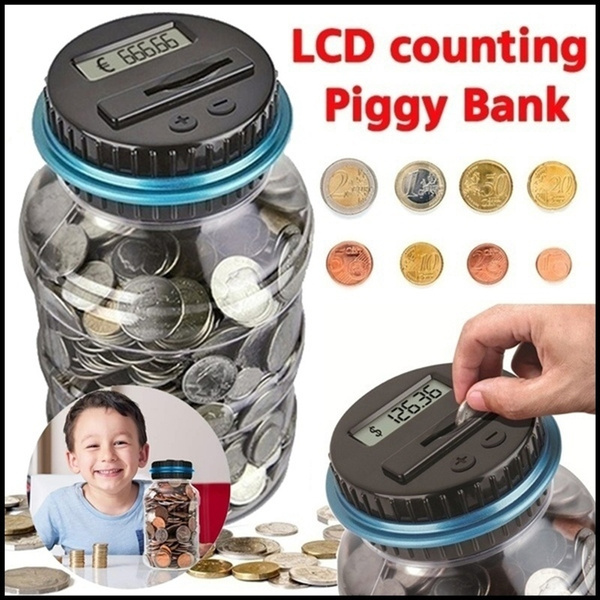 Fashion Large Digital Coin Counting LCD Coin Counting Box Jar Money