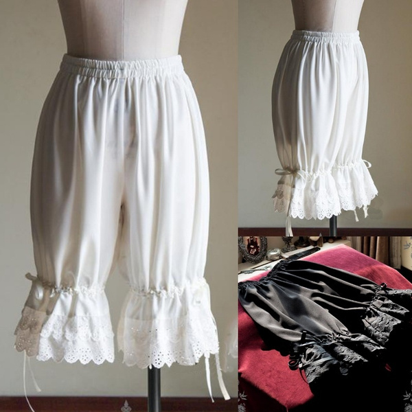 S-2XL New Fashion Women Classic Medieval Victorian Short Pants Vintage  Underwear Lolita Shorts Lady Girl Ruffle Bow White Lolita Bloomers Pants  Historical Halloween Cosplay Costume
