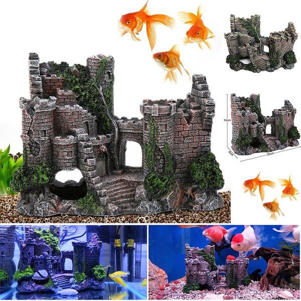 New Ancient Castle Aquarium Decoration Artificial Resin European  Construction Rock Cave Fish Tank Landscape Ornament Background Decor