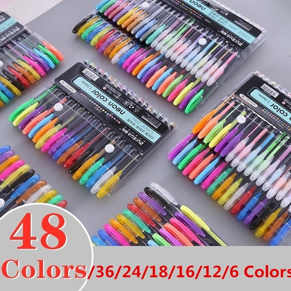 48/36/24/18/12/6 Colors Gel Pens Set Highlighter Marker Pen