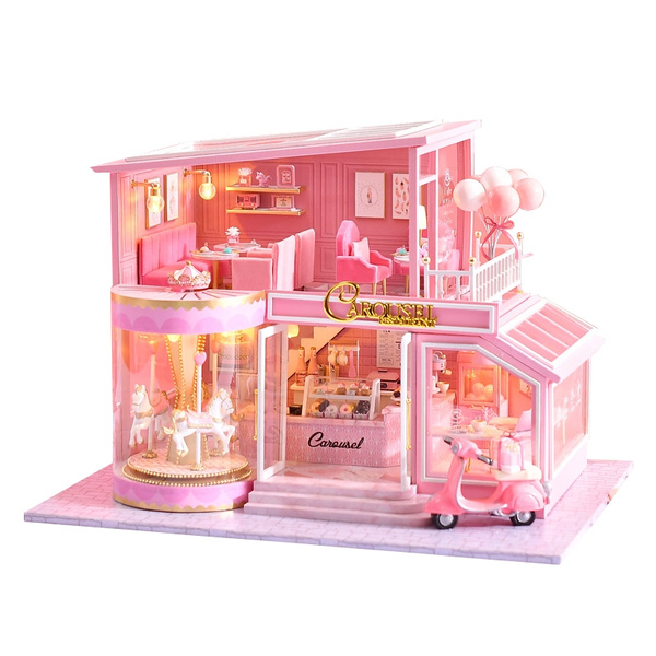 Dessert Carousel Diy Craft Wooden Miniature Dollhouse Furniture Kits Led Lights Puzzle Toy Birthday Children Gift Wish - Diy Dollhouse Furniture Kit