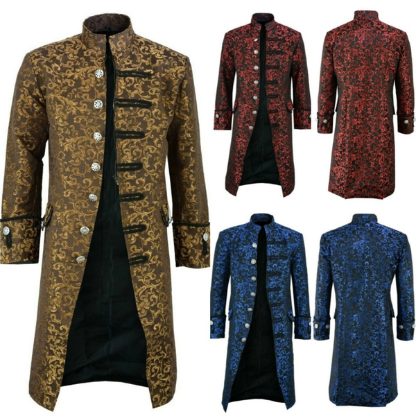 HULKY Mens Steampunk Vintage Tailcoat Jacket Gothic Victorian Medieval Halloween Uniform Costume Coat Frock Long Trench Coat