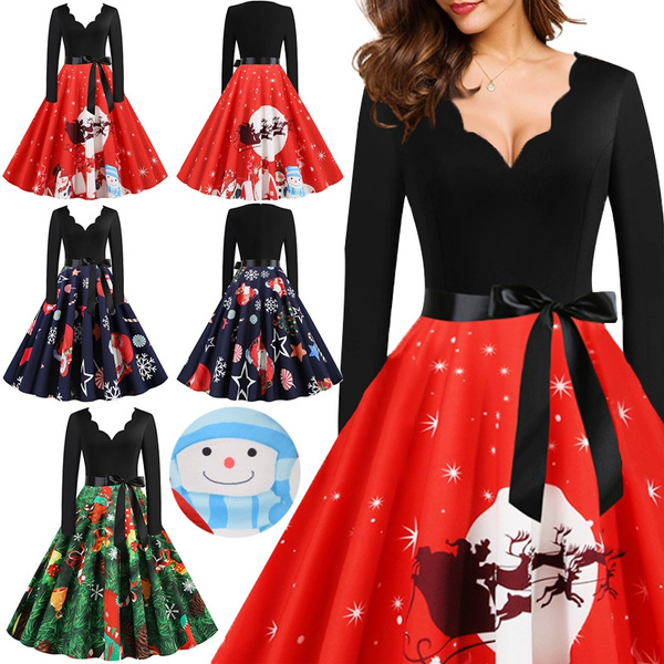 New Fashion Plus Size Santa Claus Snowman Christmas Dress Deep-v Neck ...