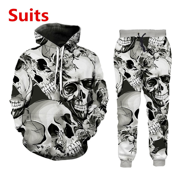 New Hot Fashion 3D Skull Joggers Pants +Hoodies Men Women Spring Loose  Sweatpants Pantalon Homme Casual Hip Hop sport suits