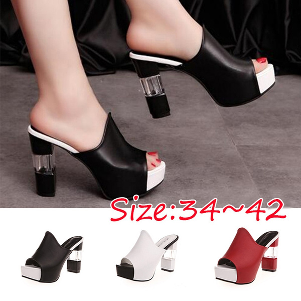 Women Sexy High Heel Mules Clogs Black 