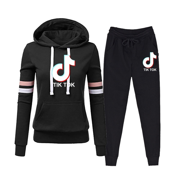 Fashion Women Hoodie Set Sportwear Printed Tik Tok Sweatshirt Pants 2 Pcs Set