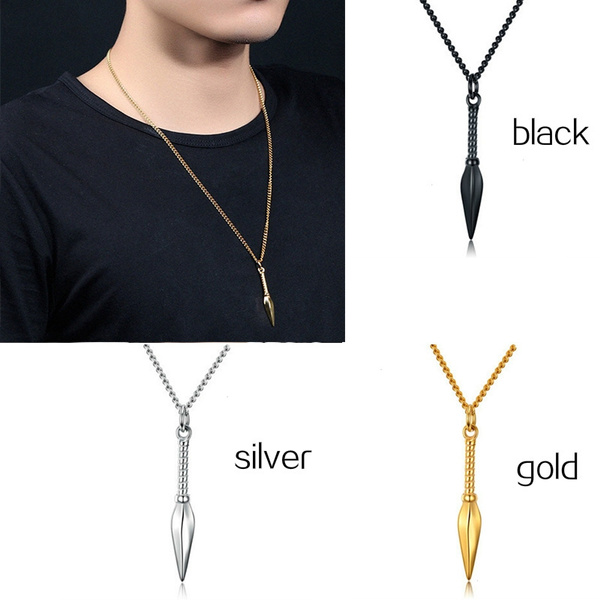 Metal Color: Black Davitu 3 Colors Punk Male Jewelry Stainless Steel Necklace Spear Shape Pendant Necklaces & Pendants for Male Party Mens Jewelry Gifts