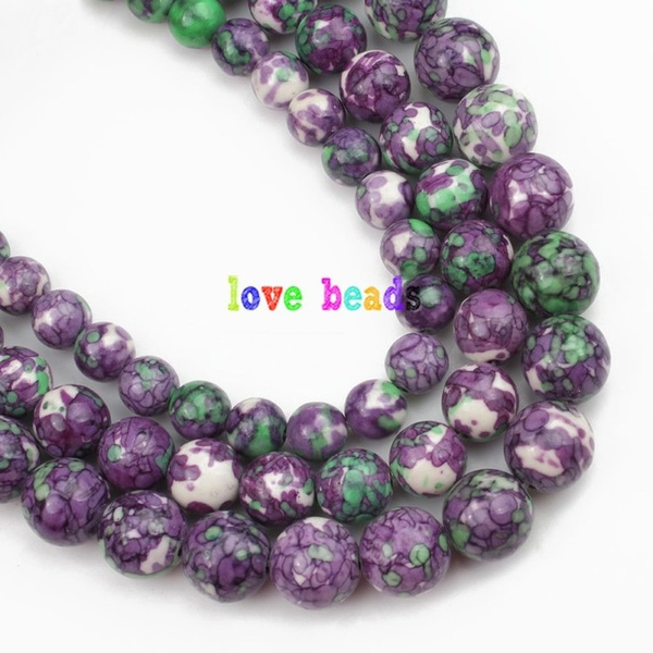 1pcs Natural Stone Beads 4/6/8/10/12mm Purple Green Jasper Loose Beads for Jewelry  Making 15'' Strand