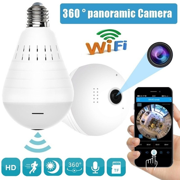 LED Light Camera Wireless Panoramic Home Security WiFi CCTV Fisheye ...