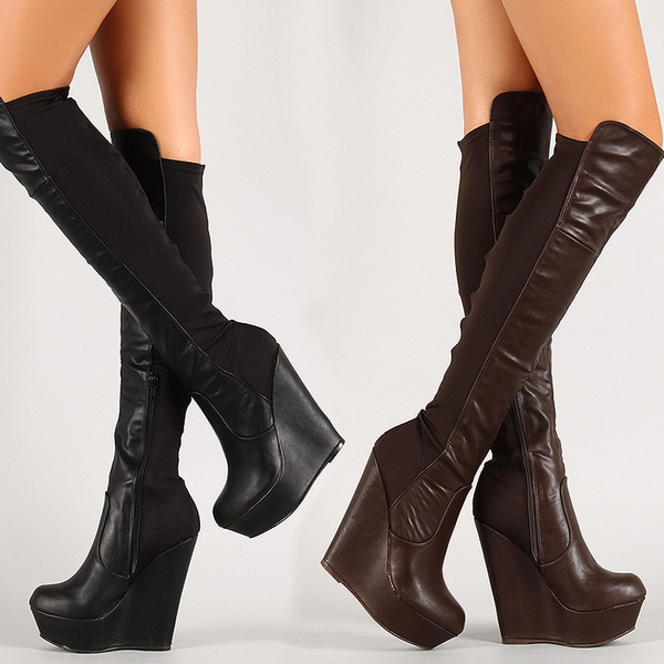 ladies brown wedge boots