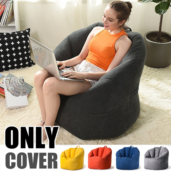 S:70x80cm, Gray miuline Large Bean Bag Chair Sofa Couch Cover Without Filler Lazy Lounger High Back Bean Bag Chair With Three Side Pockets for Adults and Kids