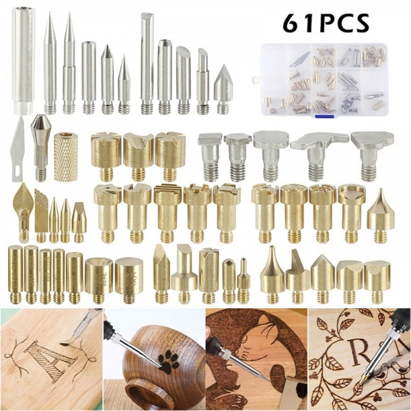 61Pcs Wood Burning Tips Set Stencil Soldering Iron Craft Tools