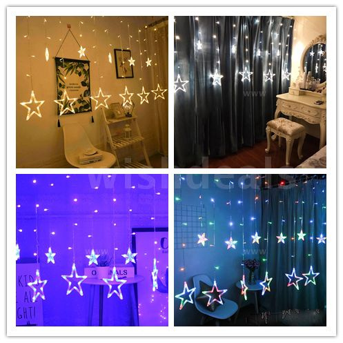 12 Stars 220V LED Curtain String Lights Star String Light Christmas ...