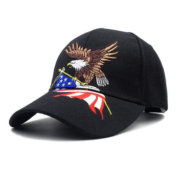 American Flag USA Bald Eagle Patriotic Hat Baseball Cap Embroidered Eagle & Flag 