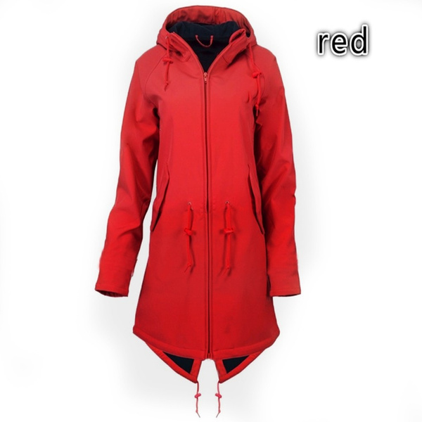 #Red Chaqueta impermeable para mujer,abrigo largo para la lluvia al 