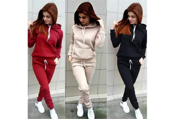 Sports Suit Women Autumn Winter Tracksuit Casual Solid Sportswear Running  Jogging Suits Hoody Sweatpants 2pcs Sets Clothing