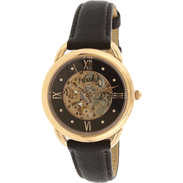 Fossil tailor mechanical black best sale leather watch