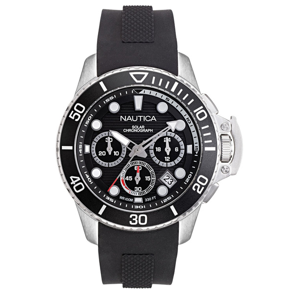 Nautica Watch NAPBSC904 Bayside Chrono Solar 24 Hour Time, Calendar, Black  | Wish