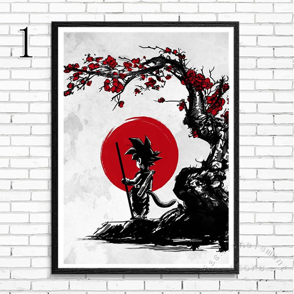 Without Frame Optional Minimalist Art Wall Picture Japanese Style Black  White Anime Poster Dragon Ball Z Goku Artwork Painting Home Decor（30x40cm）  | Wish