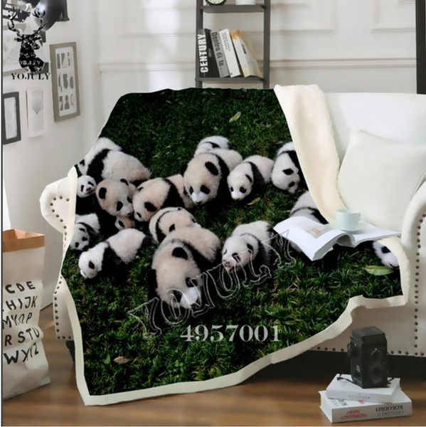 3D Panda Print Luxury Super Soft and warm MINK FAUX FUR BLANKET Bed Sofa Throw 